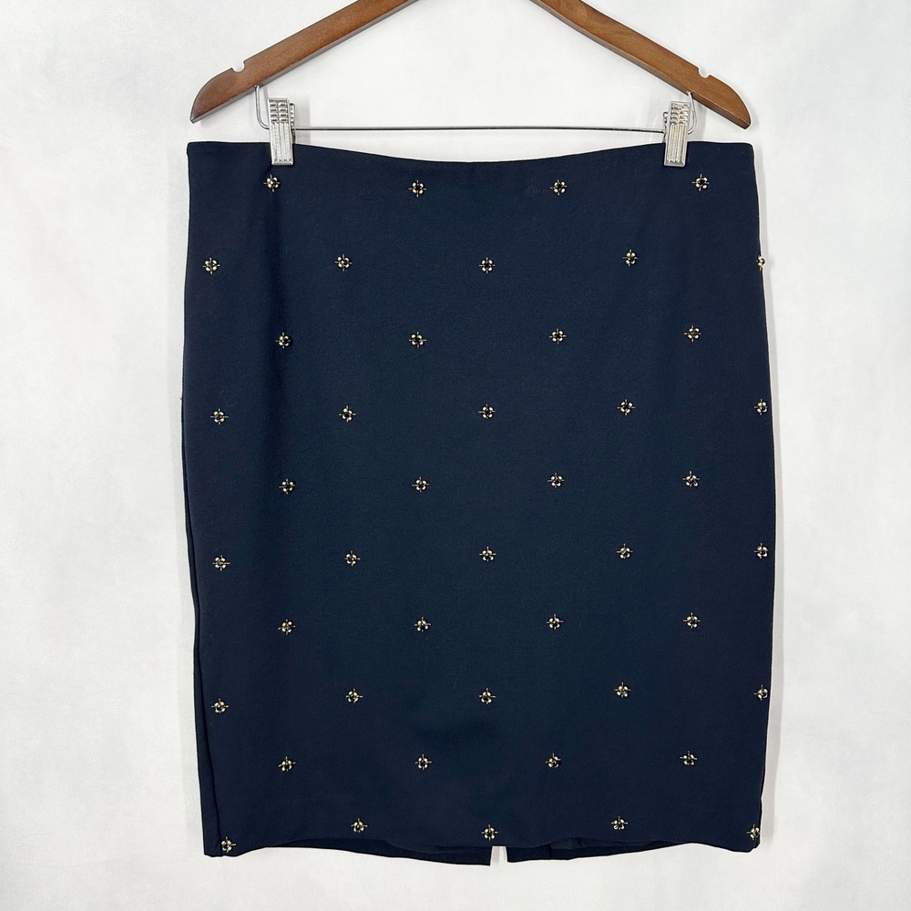 Ann Taylor Jewel Embellished Navy Blue Ponte Knit Pencil Skirt Women's Size 14 - Picture 2 of 10